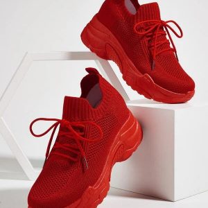 Lace-up Decor Wide Fit Sneakers Red